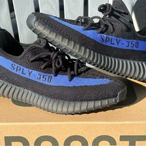 Adidas Yeezy Boost 350 V2 Black Blue Striped Sneakers